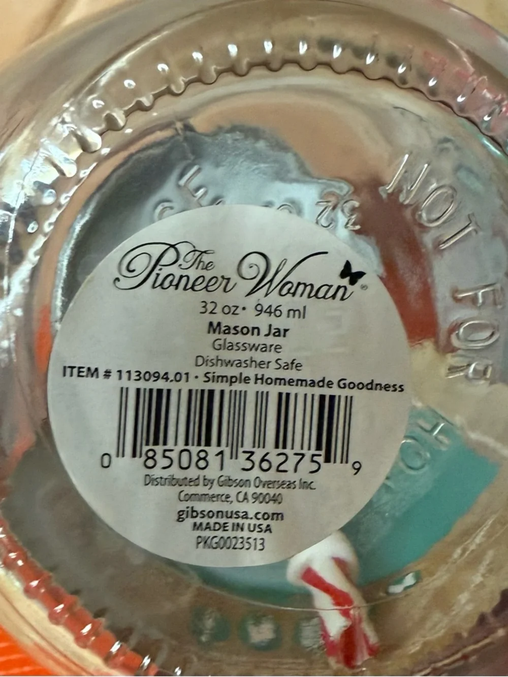 NWT The Pioneer Woman Clear Mason Jars with Red Gingham Lid and Striped Straw
